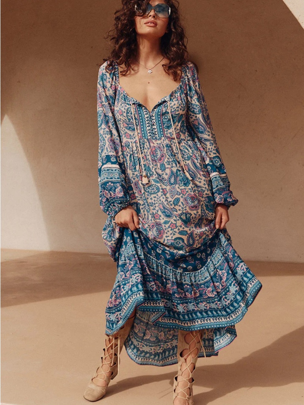 NWOT Spell Marmont Teal Paisley Boho Maxi Dress